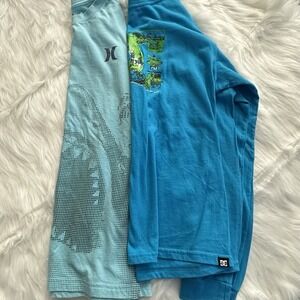 Set of 2, Hurley Surf & DC Skate, Kids Boys Shirts, Blue, Sharks, Size: 12 L